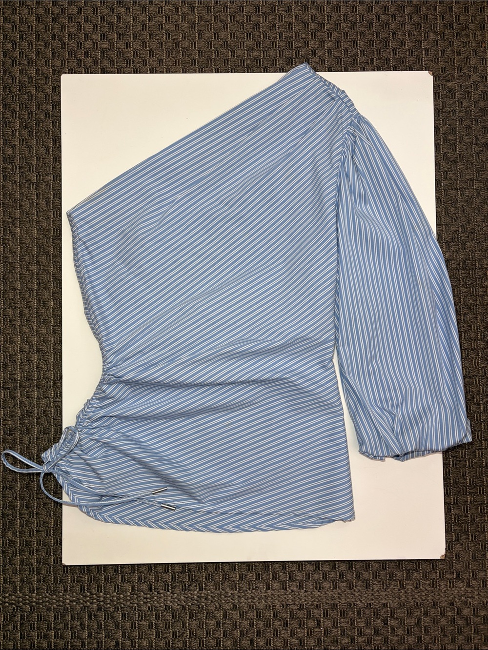 BCBGMAXAZRIA Womens Blue Combo Striped One Shoulder Ruched Blouse Top Size XXS